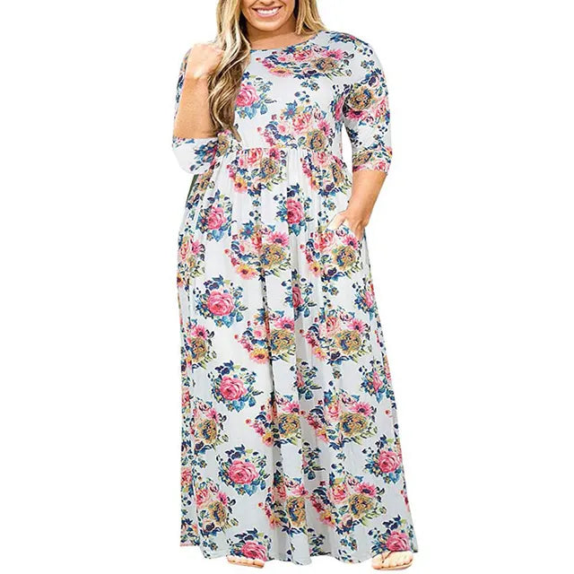 Women's wear-resistant printed maxi dress, large size dress, large size, fat mm, summer clothing 
