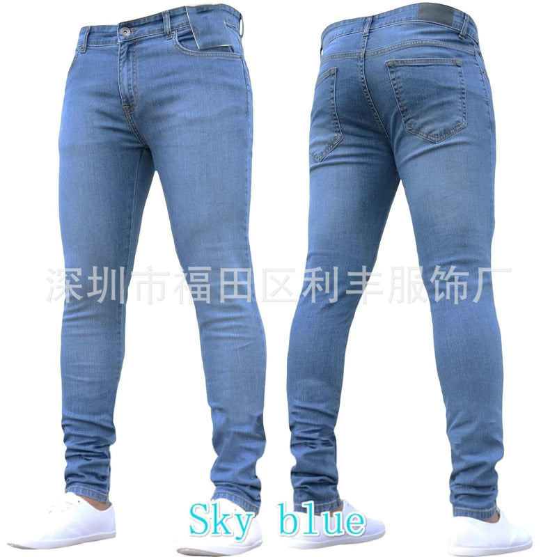 Casual Men Jeans Pencil Pants Streetwear Skinny Denim Full Length Slim Trousers Slight Strech Europe America Zipper Fly Jeans