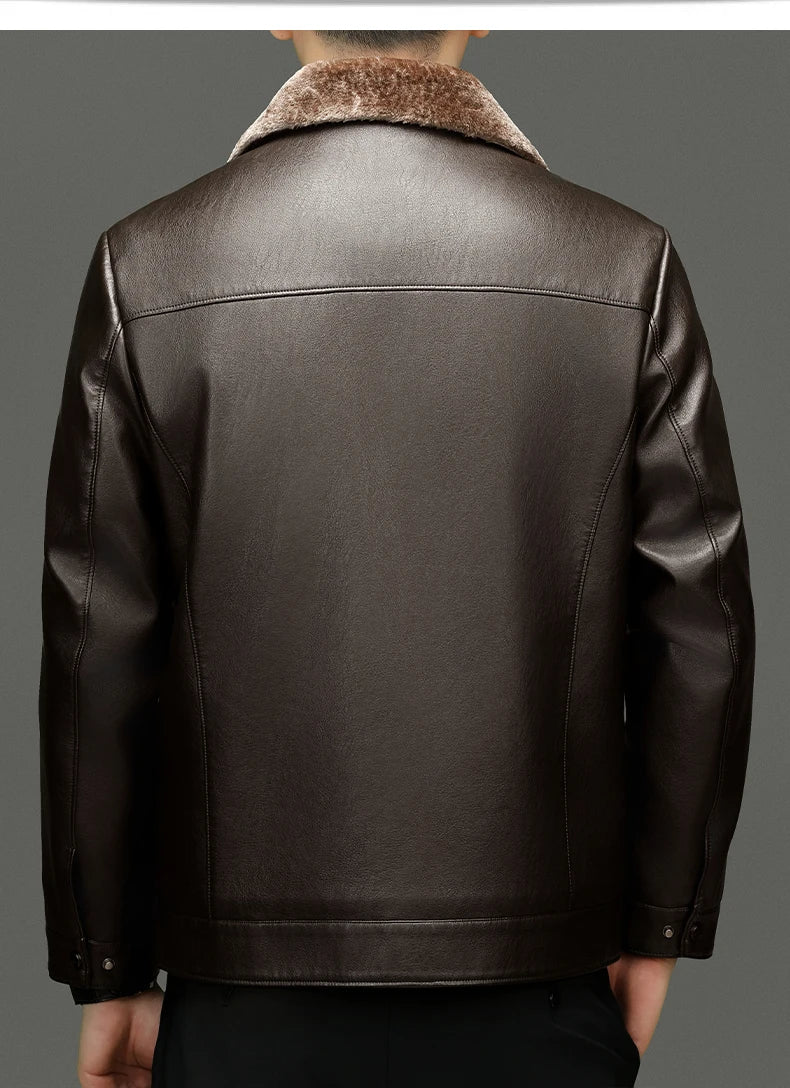 YN-2365 Autumn/Winter Men's Natural Leather Jacket Thickened Fur Integrated Business Casual Top Black Coffee Middle Aged Youth