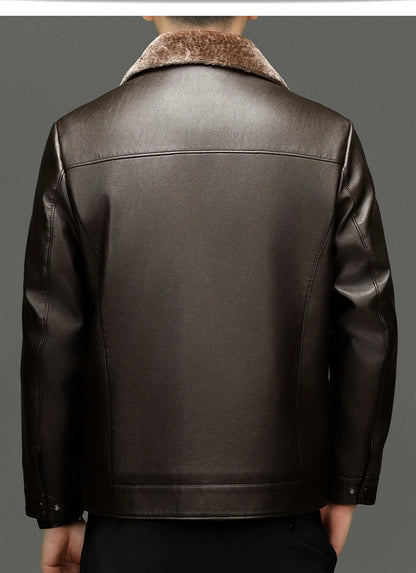 YN-2365 Autumn/Winter Men's Natural Leather Jacket Thickened Fur Integrated Business Casual Top Black Coffee Middle Aged Youth
