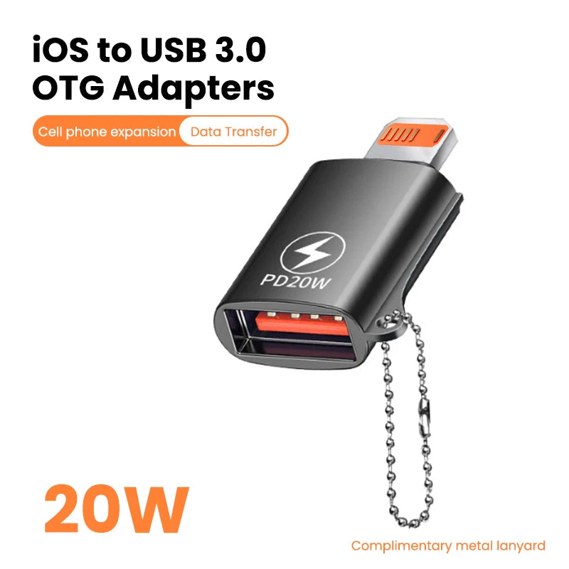 USB 3.0 to Lightning Adapter OTG For iPhone iPad Tablet U Disk Lighting Male to USB Female Converter PD 20W Fast Charging Otg