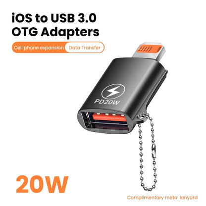 USB 3.0 to Lightning Adapter OTG For iPhone iPad Tablet U Disk Lighting Male to USB Female Converter PD 20W Fast Charging Otg