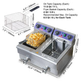 VEVOR Commercial Electric Deep Fryer w/Dual Tanks 12L Countertop Fryer w/Oil Filter and Timed for Fried Chicken French Frie