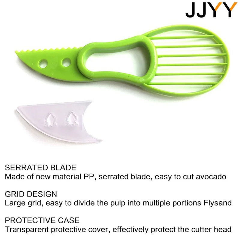JJYY 3 en 1 Cortador de aguacate, descorazonador de manteca de karité, pelador de frutas, separador de pulpa, cuchillo de plástico, utensilios de cocina para verduras