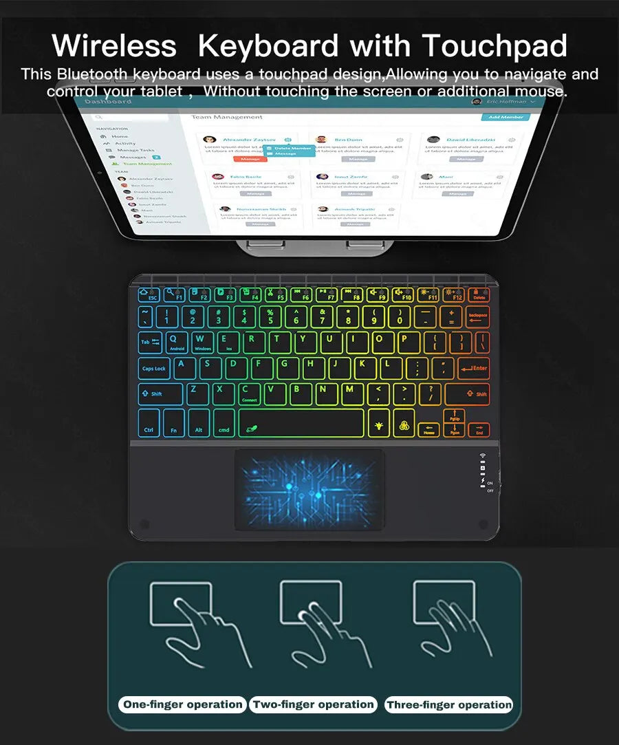 Wireless Backlit Bluetooth with Touchpad Ultra Slim 7-Colors Backlit Keyboard Portable Rechargeable Keyboard for ipad