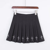 Falda plisada de cintura alta con bordado cruzado y cintura elástica para mujer, estilo Harajuku, color negro, 2024