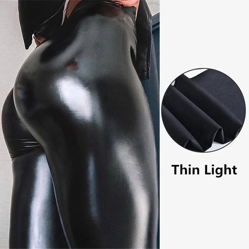 PU Leather High-waisted Leggings for Women, Plus Size