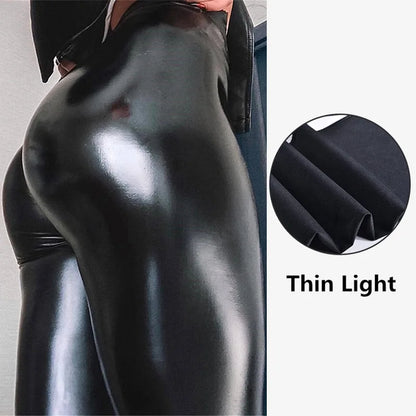 PU Leather High-waisted Leggings for Women, Plus Size