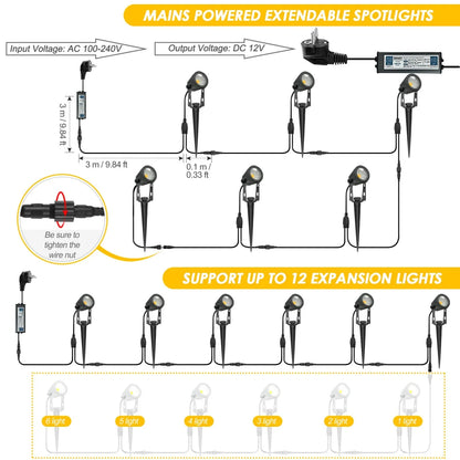 Outdoor LED Spotlight, 6 Pack Garden Lamp, Waterproof IP65 Outdoor Spotlight Lighting for Christmas Halloween Garden Decoration