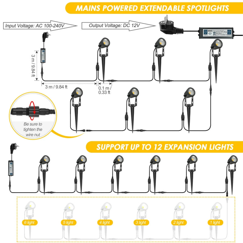 Outdoor LED Spotlight, 6 Pack Garden Lamp, Waterproof IP65 Outdoor Spotlight Lighting for Christmas Halloween Garden Decoration