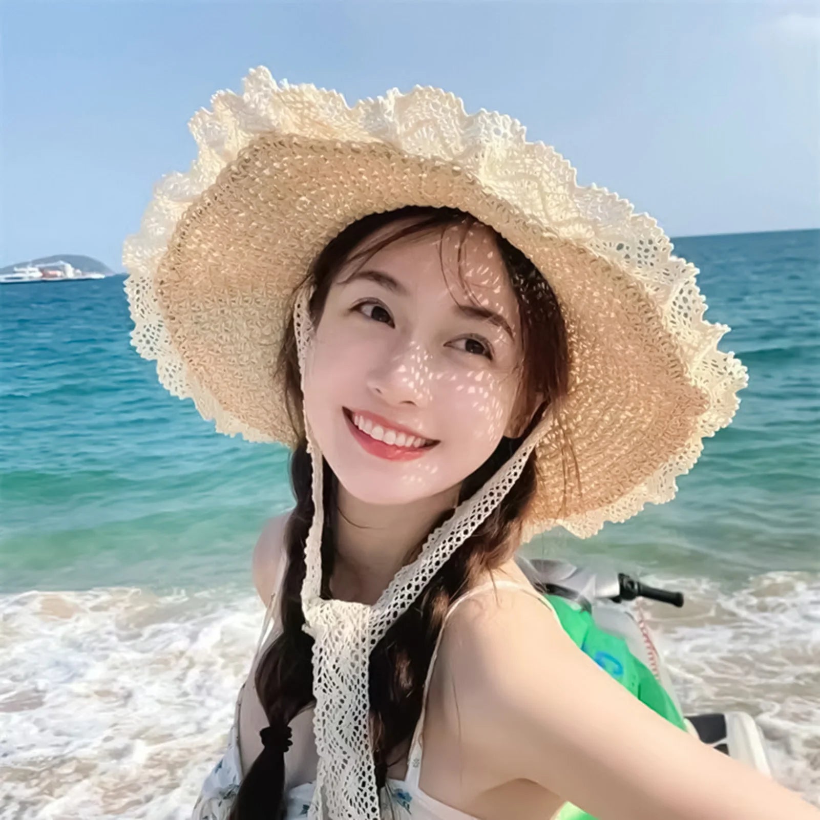 Women's Summer Beach Sun Hat Wide Brim Foldable Elegant Straw Hat for Pool Park Vacation Camping