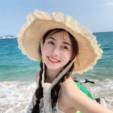 Women's Summer Beach Sun Hat Wide Brim Foldable Elegant Straw Hat for Pool Park Vacation Camping