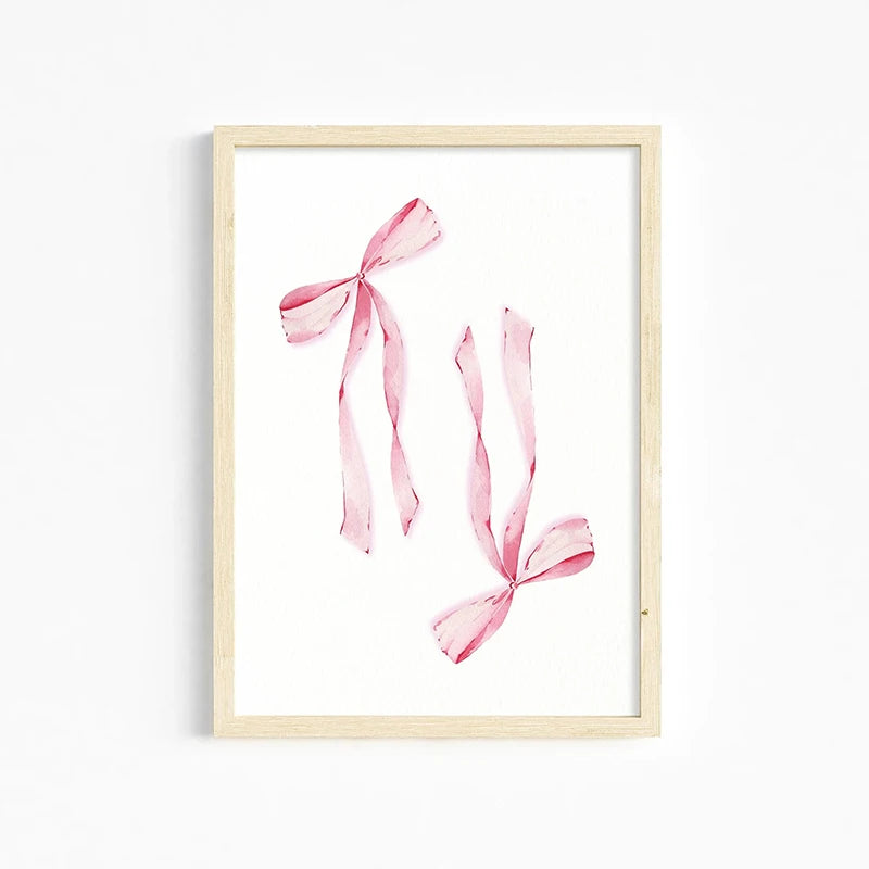 Trendy Pink Wall Art Bows Cherry Balloon Puppy Butterfly Canvas Painting Posters and Prints College Apartment Girl's Room Decor