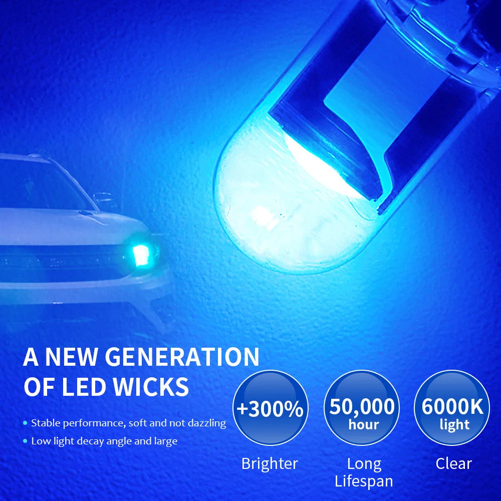 10Pcs T10 W5W 194 168 COB For Car LED burst Bulb Green Red 3000K 6000K Amber License Plate Lamp  Auto Dome Lights Canbus 12V 24V
