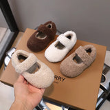 Children Fur Shoes 2025 Winter Kids Warm Plush Shoes For Girl Flat Loafers Moccasins Girls Casual Shoes Khaki, Beige