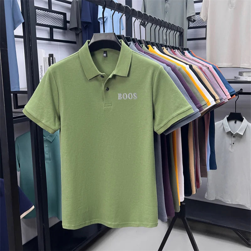 Cotton100% Men's Summer High Quality Short Sleeves Polo Shirt Lapel Button Letter Printing T-Shirt Business Leisure Men Clothing