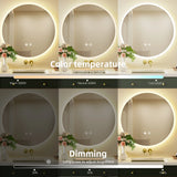 Round LED Bathroom Mirror with Lighting and Anti-Fog, Dimable Wall Makeup mirror Built-In fuse for Bathroom Makeup mirror