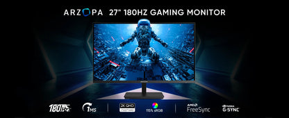 ARZOPA 27inch Monitor 180Hz QHD 2K FastIPS FreeSync Portable Gaming Monitor Second Screen M1RC