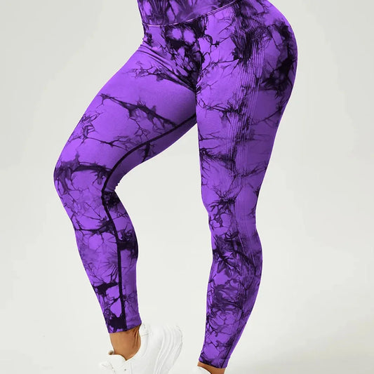 Seamless Tie Dye Scrunch Yoga Leggings For Women High Waist Push Up Gym Tights Tummy Control Workout Sports Fitness Pants Ladies