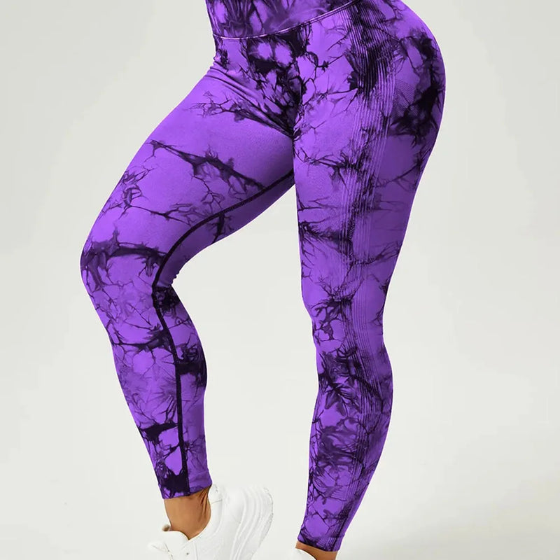 Mallas de yoga sin costuras con efecto tie-dye para mujer, mallas push up de cintura alta para gimnasio, control de abdomen, pantalones deportivos de entrenamiento y fitness para mujer