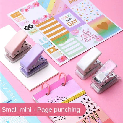 Mini perforadora de un solo anillo, perforadora de papel de 1 agujero, portátil, redonda, kawaii, para oficina, escuela, suministros de encuadernación, papelería