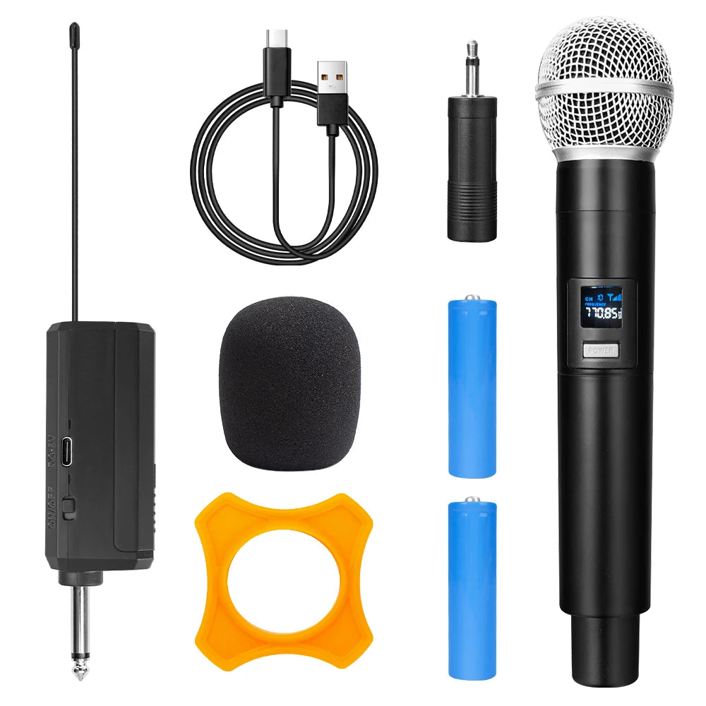 UHF Wireless Dual Handheld Dynamic Microphone Karaoke Microphone with Rechargeable Receiver for Wedding Party Speech Church Club