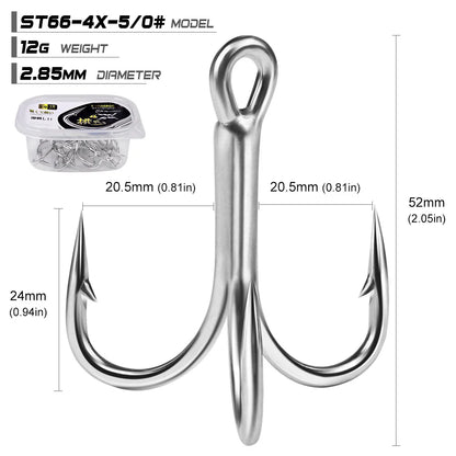 10pcs 4X 5/0# 4/0# 3/0# 1/0#-1# 2# 4# Super Strength Hooks Reinforced anchor Fishing Hook High-Carbon Steel Tin Treble Hook