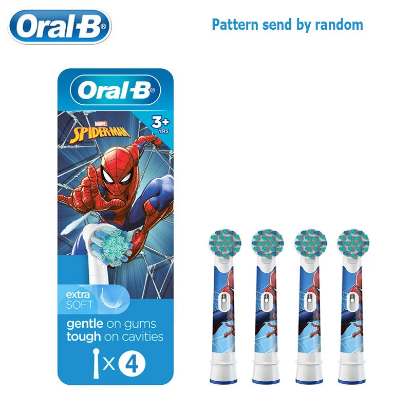 Recambio de cabezales de repuesto para cepillo de dientes eléctrico Oral B EB10 Kids, con cerdas suaves y cabezal redondo pequeño, ideal para limpieza dental de Spiderman y Frozen.