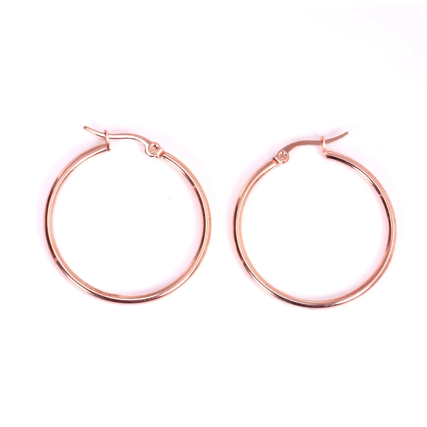Luxusteel 10mm-65mm clássico aros de aço inoxidável para mulheres meninas cor ouro rosa grande círculo redondo brincos sem desbotamento anti-alergia