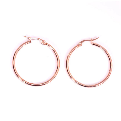 Luxusteel 10mm-65mm clássico aros de aço inoxidável para mulheres meninas cor ouro rosa grande círculo redondo brincos sem desbotamento anti-alergia