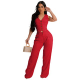 Fashion Sleeveless Vest Pants Women's Solid Color Suit Spring Summer V-Neck Ultra Short Top + Slim Pants Female Office 2 Piece Set