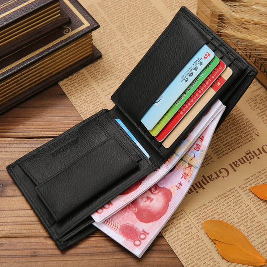 100% Genuine Leather Men's Wallets Premium Product Real Cowhide Wallets for Men Short Black Wallet Portefeuille Homme