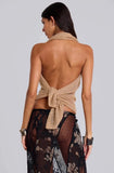 Jaded London Gold Knit Hollowed-Out One-Piece Top Halter Shawl Multi-Wear Holiday Style Halter