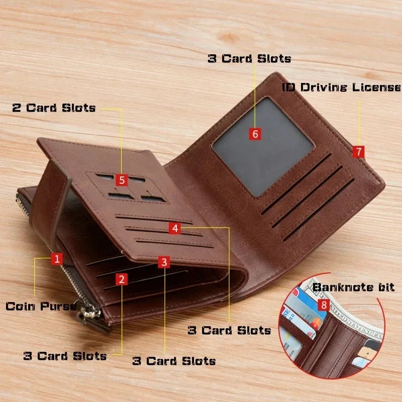 Genuine Leather Men's Wallet Luxury Short RFID Card Holder for Men Zipper Coin Purse Portable Male Wallets Billfold