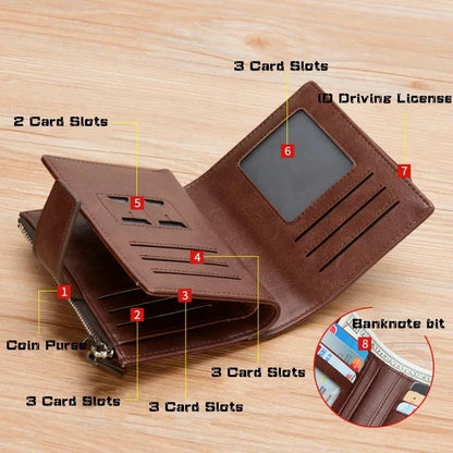 Genuine Leather Men's Wallet Luxury Short RFID Card Holder for Men Zipper Coin Purse Portable Male Wallets Billfold