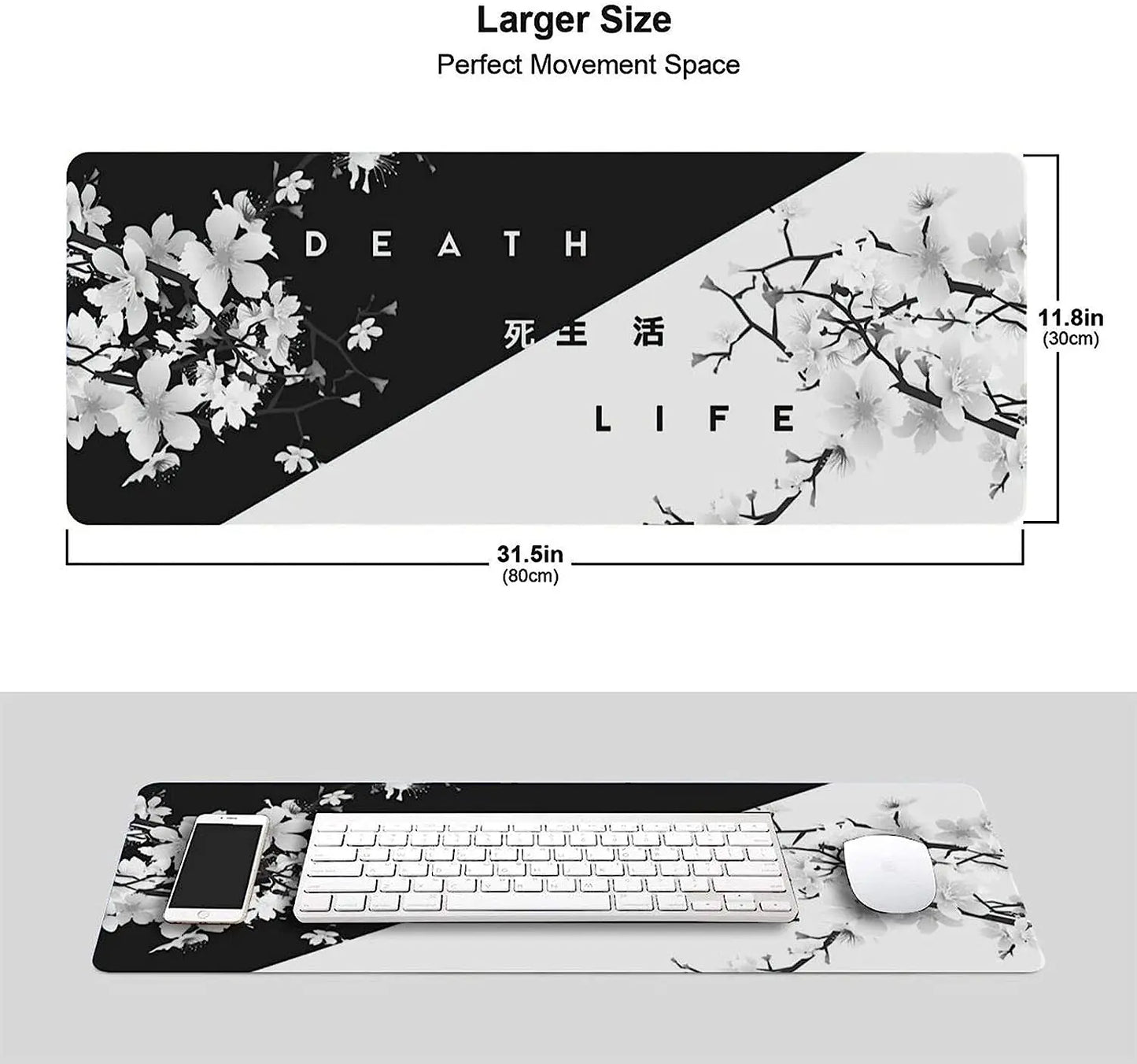 Black and White Cherry Blossom Gaming Mouse Pad 900x400 XL Extended Large Mouse Mat Desk Pad Non Slip Rubber Mousepad Gamer