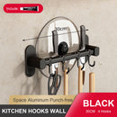 Wall Mounted Kitchen Hook Rack No-Punching Wall Hangers Rail Kitchen Utensils Rack Spoon Shovel Chopping Board Storage Rack