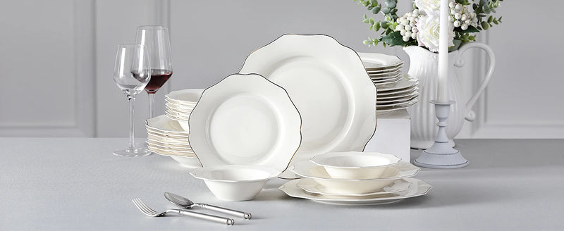 MALACASA LOTUS 16/32-PIECE Nordic European White Porcelain Tableware Set with Bowl,Dinner&Dessert&Soup Plate Set for 4/8