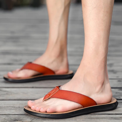 Size 38-47 New Italian Leather Flip-flops For Men Casual Cool Beach Summer Shoes Hotel Slippers Man Light Flats Luxe Men's Shoes