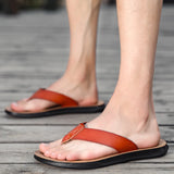 Size 38-47 New Italian Leather Flip-flops For Men Casual Cool Beach Summer Shoes Hotel Slippers Man Light Flats Luxe Men's Shoes