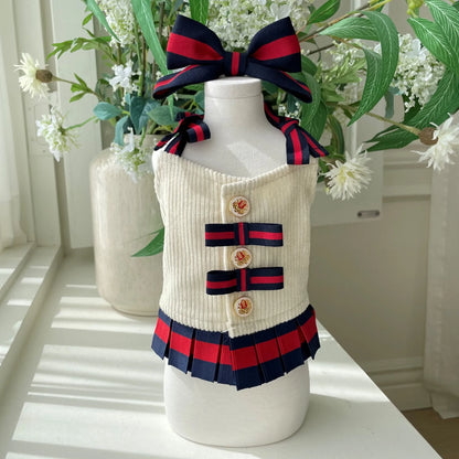 FATHIN Dog Princess Dresses Puppy Bow Knot Dress Luxury Pet Skirt Striped Dresses for Small Medium Cats