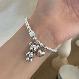 New Stainless Steel Bracelets for Women Fashion Beaded Accessories Simple Heart Bear Pendant Bracelet Trend Party Jewelry