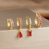 4PCS Colorful Cubic Zirconia Stainless Steel Hoop Earrings Set for Women Pendant Water Drop Earring Cartilage Piercing Jewelry