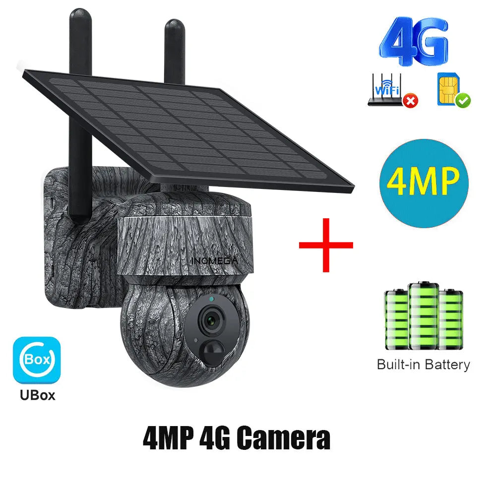 INQMEGA 5MP 4MP WIFI Wireless PTZ Solar Camera 4G SIM With Solar Panel Two Way Audio Security Protection CCTV Camera Battery Cam