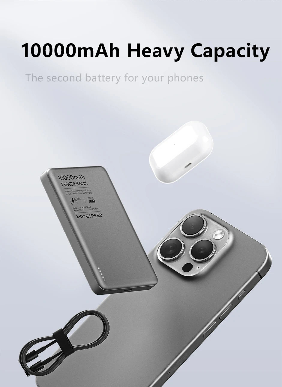 MOVESPEED S10 Magnetic Power Bank 10000mAh 15W Wireless Fast Charge PD20W Mini Portable PowerBank for iPhone Samsung Xiaomi