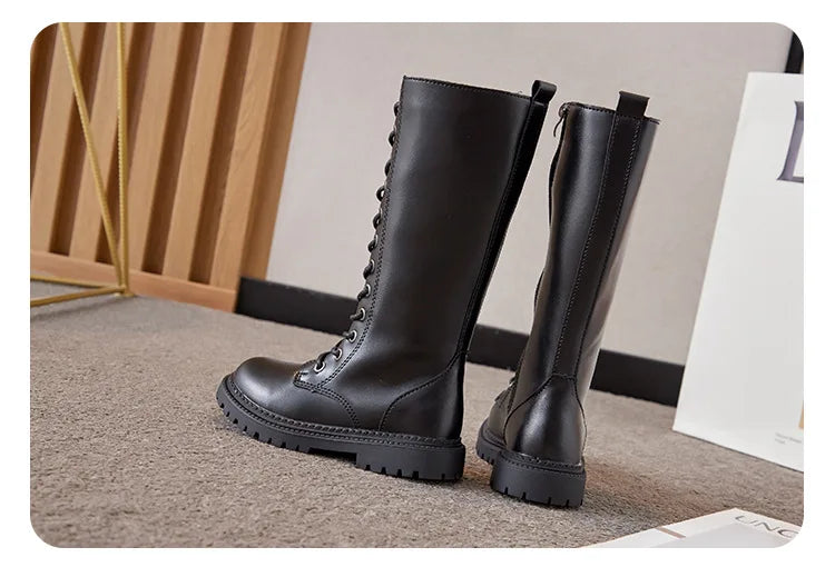 Girls Long Boots Children Knee-High Fashion Motorcycle Boots Rubber Soft Platform for Princess Kids High Boots Classic Winter