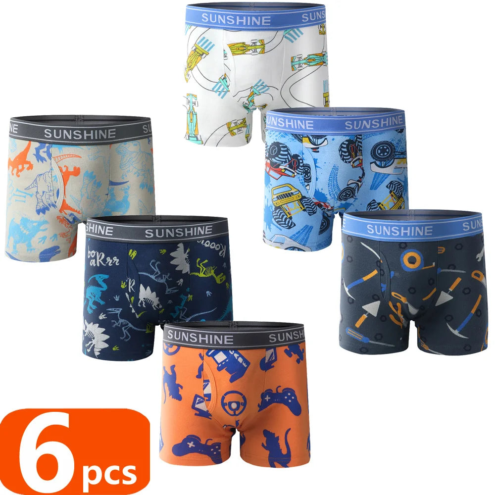 1/3/6 Pcs Boys Boxer Briefs Sets 2025 New Kids Cotton Underwear Boy Underpants Teenager Dinosaur Print Soft Children Panties