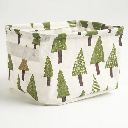Small Foldable Canvas Storage Basket With Handle Cotton And Linen Desktop Storage Box Small Fresh Waterproof Storage Basket 1PC