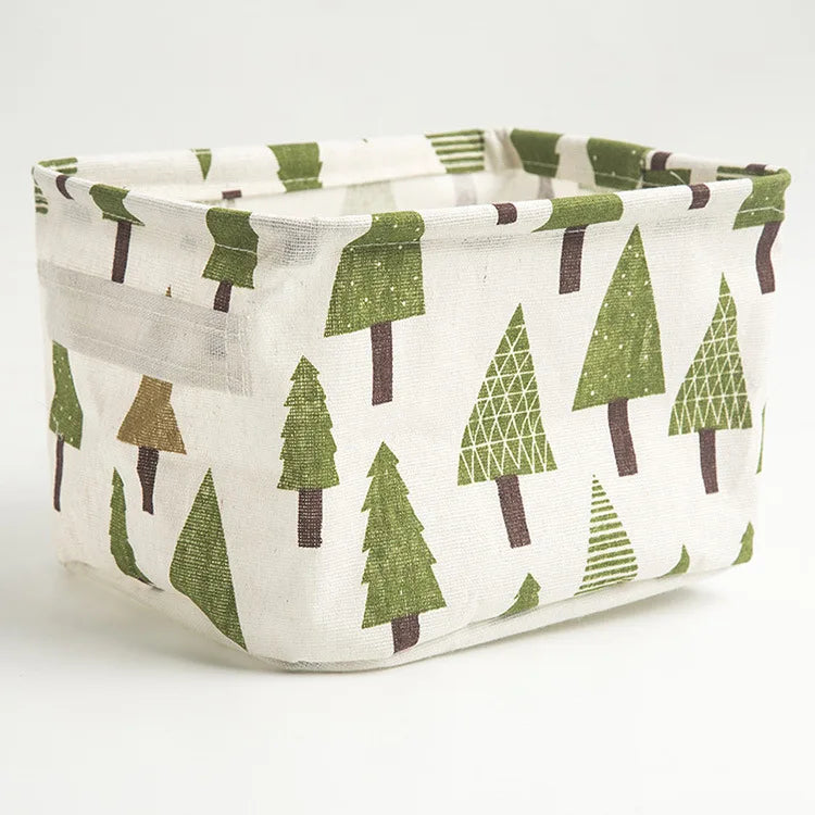 Small Foldable Canvas Storage Basket With Handle Cotton And Linen Desktop Storage Box Small Fresh Waterproof Storage Basket 1PC