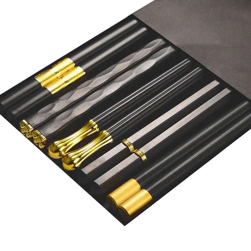5Pairs Janpanese Reusable Chopsticks Black Sushi Sticks For Food Noodles Alloy Chinese Korean Chopsticks Kitchen Tableware